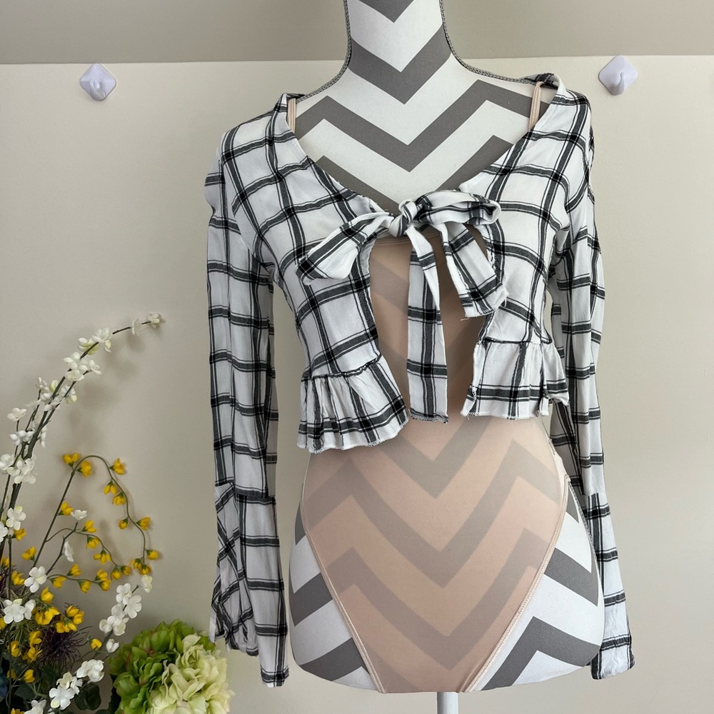 Tobi Plaid Tie Front Top
